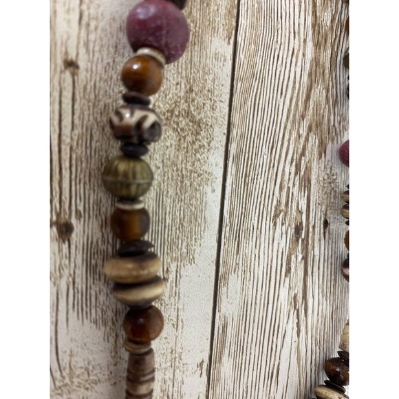 Vintage Earth Tones Mix Bead Shell Stone Wood Necklace BOHO - Picture 4 of 12